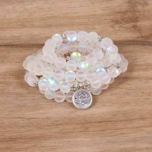 Natural Angel Aura Quartz Round Smooth Beaded Handmade Prayer Mala.