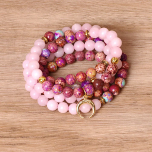 108 Beads Handmade Pink Rose Quartz Necklace for Women