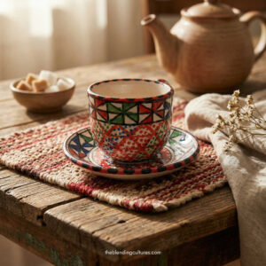 Tunisian Ceramics Tea Cup & Saucer | Hand Painted