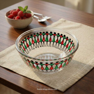 Hand Painted Glass Bowl with Tribal Art