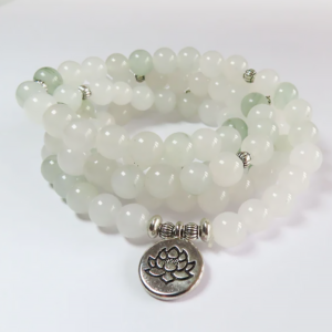 Moonstone and New Jade Mala Used as a Long Necklace or a Wrap Bracelet